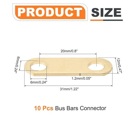 MECCANIXITY Bus Bar Connector 10Pcs Pitch Row 0.8"(20mm) Brass Flat Bus Bar Nickel-Plated for LiFePO4 Cells Lithium Battery Busbar Connector, Brass in Saudi Arabia