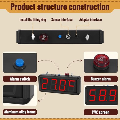 JIAWANSHUN 4" Large LED Industrial Temperature Display, -4℉-176℉ ±0.9℉, ℃/℉ Adjustable Thermometer with Flashing Alert & Independent Switch, for Lab, Aquarium & Freezer in Saudi Arabia
