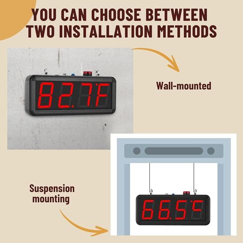 JIAWANSHUN 4" Large LED Industrial Temperature Display, -4℉-176℉ ±0.9℉, ℃/℉ Adjustable Thermometer with Flashing Alert & Independent Switch, for Lab, Aquarium & Freezer in Saudi Arabia