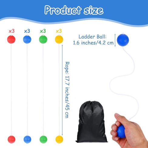 12 Pcs Ladder Ball Bolas Replacement, Made from Real Golf Balls, Tangle-Free Outdoor Toss Game Accessories for Yard Game, 4 Colors in Saudi Arabia