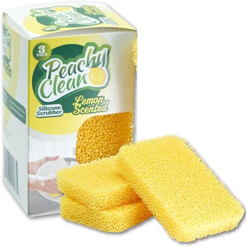 Peachy Clean Kitchen Dish Sponge & Scrubbers, Fresh Lemon Scent, Non-Scratch, Odor-Resistant, Durable Silicone Dish Sponges for Kitchen. in Saudi Arabia