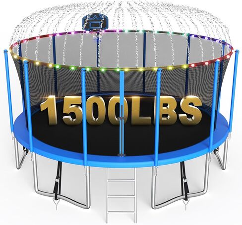 SKYUP Tranpoline 1500LBS 16 15 14 12 10 8 FT Tranpoline للأطفال والكبار من 7 إلى 10 سنوات، Tranpoline مقاوم للرياح في الهواء الطلق مع شبكة مغلقة، طوق كرة السلة، سهل التركيب ويدوم لفترة طويلة - معتمد من ASTM in Saudi Arabia