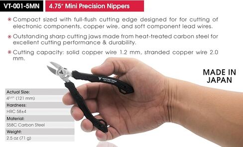 VAMPLIERS قواطع دقيقة مقاس 4.75 بوصة. صُنعت في اليابان. كماشة قطع جانبية بدرجة احترافية كماشة صغيرة. لأعمال لوحات الدوائر الكهربائية، وقطع الأسلاك النظيفة، والإصلاحات الإلكترونية. in Saudi Arabia