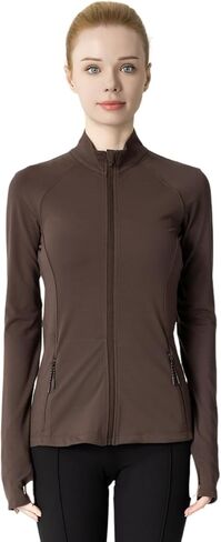 Women's Slim-Fit Zip-Up Jacket - 2 Side & Back Zip Pockets, Thumbholes, Moisture-Wicking for Tennis/Running in Saudi Arabia