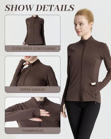 Women's Slim-Fit Zip-Up Jacket - 2 Side & Back Zip Pockets, Thumbholes, Moisture-Wicking for Tennis/Running in Saudi Arabia