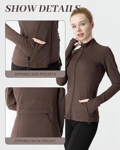 Women's Slim-Fit Zip-Up Jacket - 2 Side & Back Zip Pockets, Thumbholes, Moisture-Wicking for Tennis/Running in Saudi Arabia
