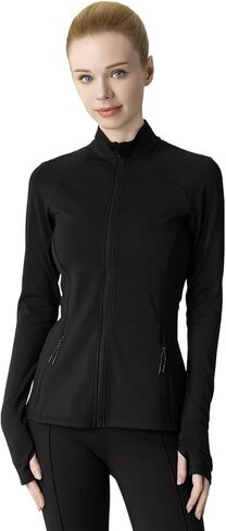 Women's Slim-Fit Zip-Up Jacket - 2 Side & Back Zip Pockets, Thumbholes, Moisture-Wicking for Tennis/Running in Saudi Arabia