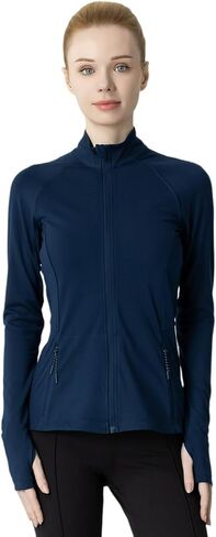 Women's Slim-Fit Zip-Up Jacket - 2 Side & Back Zip Pockets, Thumbholes, Moisture-Wicking for Tennis/Running in Saudi Arabia