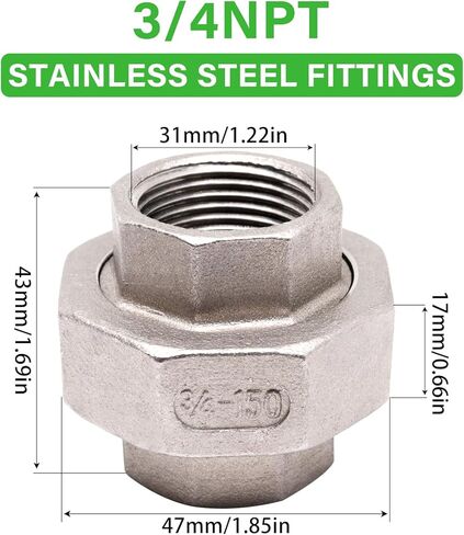 304 تركيبات أنابيب الفولاذ المقاوم للصدأ الاتحاد 3/4 "NPT أنثى إلى أنثى 2 قطعة in Kuwait
