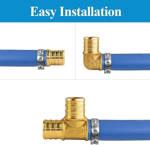 WiseWater 60 Pcs Pex Fittings, 1/2 inch T PEX Tee(20PCS) & 90 Degree Elbow & Straight Coupling, Brass Barb Crimp Pipe Fitting for Pex Pipe(Pack of 60), UPC Certified in Saudi Arabia