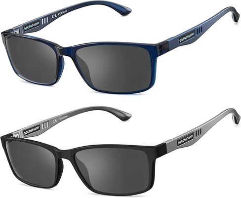 CARA Full Lens Reading Sunglasses for Men with UV400 Protection Outdoors Dark Lens Sun Readers, Extremely Lightweight TR90 Frame with Gray Tinted Lens(Black+Blue, +2.50) in Saudi Arabia