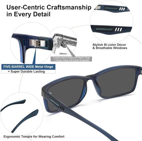 CARA Full Lens Reading Sunglasses for Men with UV400 Protection Outdoors Dark Lens Sun Readers, Extremely Lightweight TR90 Frame with Gray Tinted Lens(Black+Blue, +2.50) in Saudi Arabia
