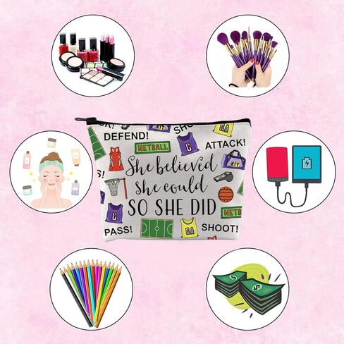 TSOTMO Netball Makeup Bag She Believed She Could So She Did Inspirational Gift Netball Appreciation Gift (Netball) in Saudi Arabia
