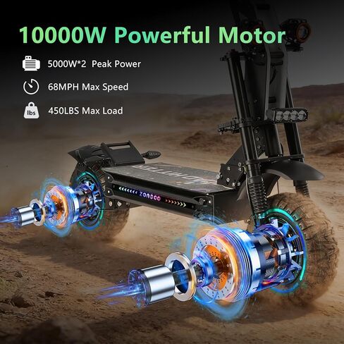 ZonDoo ZO03 RoadHitter Electric Scooter Adults 68 MPH, Dual Motor 10000W 70 Miles Range,Dual Hydraulic Suspension and Oil Brakes,13" All Terrain Off Road Tires Escooter with Seat for Adults in Saudi Arabia