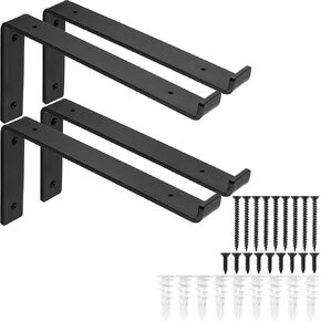 Heavy-Duty Shelf Brackets - Premium Construction Grade 1/4" (6mm) Thick Steel - Matte Black Iron Finish for Modern Farmhouse Rustic Open Shelving w/ Hardware, 4-Pack (L Bracket w/Lip, 11.25"x6") in Saudi Arabia