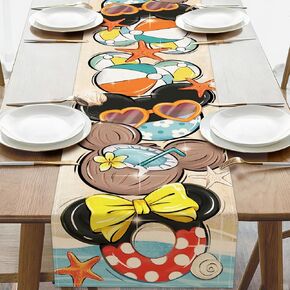 Summer Beach Dining Table Runner, Coastal Sea Swimming Ring Ball Coconut Burlap Kitchen Decor, Nautical Ocean Starfish Shell Home Decoration Indoor Outdoor Party Supply 13 x 72 Inches in Saudi Arabia
