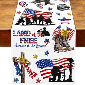 Veterans Day Table Runner Memorial Day Decoration 4th of July American Flag Patriotic Dining Room Home Kitchen Island Decor 13 x 72Inches in Kuwait