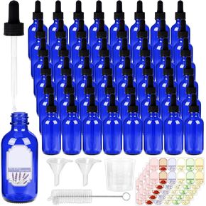 STAERSIDE 48-Pack 2 oz زجاجات قطارة زجاجية كهرمانية، مانعة للتسرب ومتينة للزيوت العطرية والاستخدام الحرفي، مجموعة كاملة مع قمع وفرشاة وملصقات وقطرات إضافية وكوب قياس in Kuwait