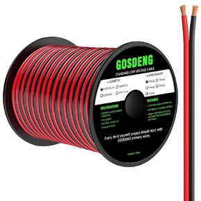 سلك قياس 18 بطول 100 قدم، 2 موصلات سلك كهربائي كابل أحمر وأسود، جهد منخفض/PVC 18AWG سلك تمديد من الألومنيوم المطلي بالنحاس لسلك مكبر الصوت، LED، السيارة، السيارات 12 فولت/24 فولت تيار مستمر in Kuwait