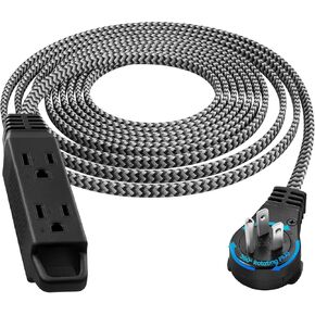 SURAIELEC 15FT 360° Rotating Extension Cord with Multiple Outlets, 3-Outlet Braided Flat Wall Plug, 16 AWG Thin White Extension Cord for Indoor Lights, Small Spaces, Right Angle Socket, ETL Listed in Saudi Arabia