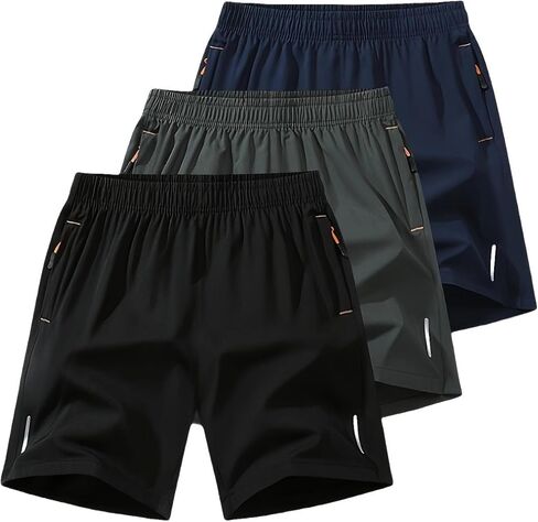 3 PCS Men's Sports Shorts with Zipper Pockets – Elastic Waist Casual Gym & Running Wear in Saudi Arabia