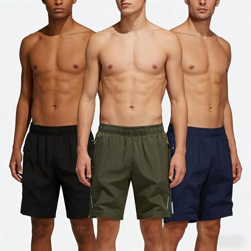 3 PCS Men's Sports Shorts with Zipper Pockets – Elastic Waist Casual Gym & Running Wear in Saudi Arabia