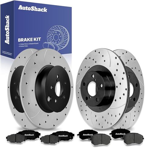 قطع غيار دوارات الفرامل الأمامية والخلفية المحفورة والمشقوقة من AutoShack لسوبارو XV Crosstrek 2012-2014 Impreza 2014-2018 Forester Black Matte Finish 12-PC طقم فرامل BlackShield in Saudi Arabia