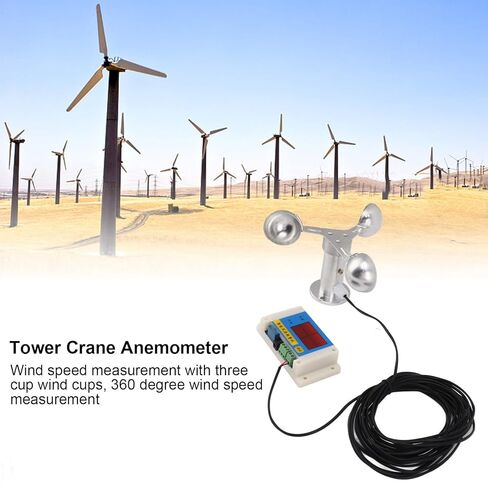 Tower Crane Anemometer, 3 Cup Wind Speed Sensor with Wide Measuring Range, Power Failure Memory, for Weather Station, Wind Direction Indicator in Saudi Arabia