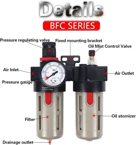 Pressure regulating valve oil-water separator pneumatic filter air pump pressure reducing valve coupling BFC2000 BFC3000 BFC4000(BFC2000-White) in Saudi Arabia