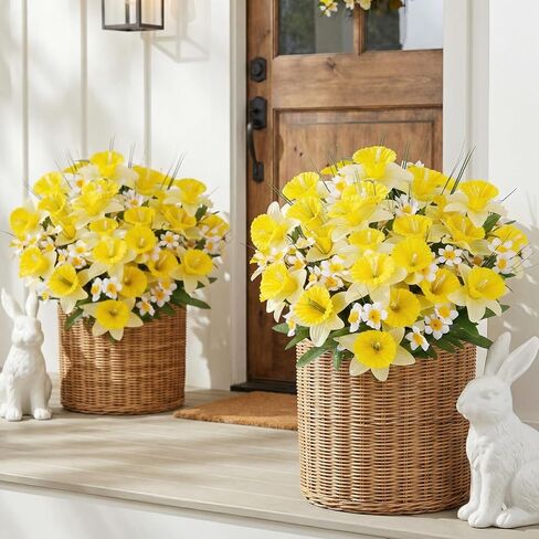 4PCS Artificial Daffodils Flowers 18" Tall Silk Narcissus Large Faux Spring Bouquet Fake Yellow Floral Table Arrangemet for Table Home Cemetery Wedding Garden Indoor Outdoor Decor in Saudi Arabia