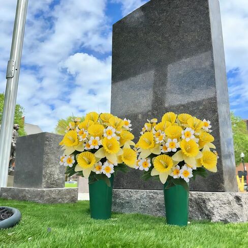 4PCS Artificial Daffodils Flowers 18" Tall Silk Narcissus Large Faux Spring Bouquet Fake Yellow Floral Table Arrangemet for Table Home Cemetery Wedding Garden Indoor Outdoor Decor in Saudi Arabia
