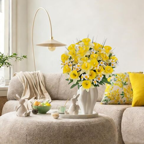 4PCS Artificial Daffodils Flowers 18" Tall Silk Narcissus Large Faux Spring Bouquet Fake Yellow Floral Table Arrangemet for Table Home Cemetery Wedding Garden Indoor Outdoor Decor in Saudi Arabia