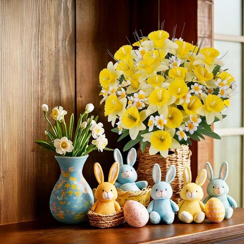 4PCS Artificial Daffodils Flowers 18" Tall Silk Narcissus Large Faux Spring Bouquet Fake Yellow Floral Table Arrangemet for Table Home Cemetery Wedding Garden Indoor Outdoor Decor in Saudi Arabia