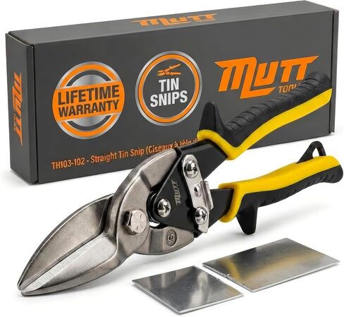 مقصات قطع معدنية شديدة التحمل مقاس 10 بوصات من شركة Mutt Tools - قصاصات قصدير احترافية للصفائح المعدنية والفولاذ المقاوم للصدأ والألومنيوم - مقص HVAC مستقيم القطع مع قبضة مريحة in Kuwait
