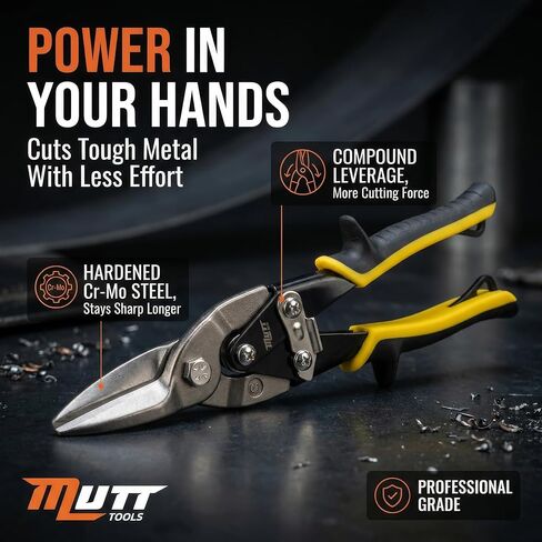 مقصات قطع معدنية شديدة التحمل مقاس 10 بوصات من شركة Mutt Tools - قصاصات قصدير احترافية للصفائح المعدنية والفولاذ المقاوم للصدأ والألومنيوم - مقص HVAC مستقيم القطع مع قبضة مريحة in Kuwait