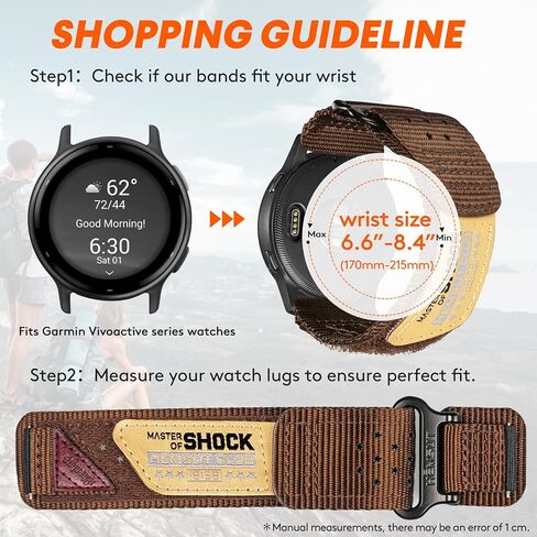 حزام نايلون 20 مم متوافق مع Garmin Vivoactive6/5/3، Forerunner 165/55/645/245 Music، متوافق مع Amazfit Active Premium 45 مم، حزام بديل من النايلون الناعم 20 مم. in Kuwait
