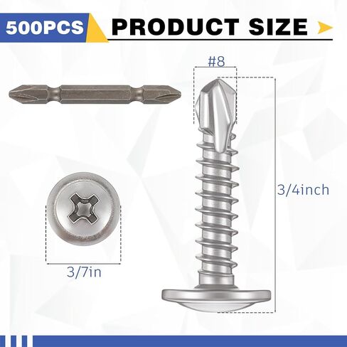 LEIFIDE 500pcs #8 x 3/4" Stainless Steel Self Tapping Screws, Phillips Drive Modified Truss Head, 410 Stainless Steel Sheet Metal Screws for Metal, Plastic, Wood in Saudi Arabia