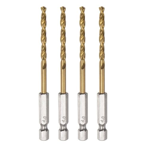 Generic 4pcs 1/4" Hex Shank Drill Bits 4mm Titanium Drill Bits Set M35 High Speed Steel Twist Drill Bit 94mm Long Fully Ground for Wood, Stainless Steel, Metal, Plastic Plastic in Saudi Arabia