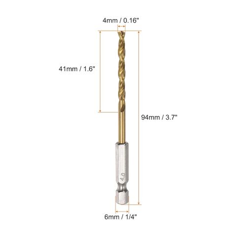 Generic 4pcs 1/4" Hex Shank Drill Bits 4mm Titanium Drill Bits Set M35 High Speed Steel Twist Drill Bit 94mm Long Fully Ground for Wood, Stainless Steel, Metal, Plastic Plastic in Saudi Arabia