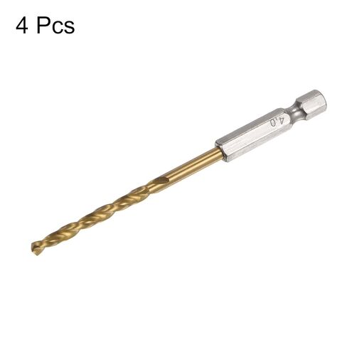 Generic 4pcs 1/4" Hex Shank Drill Bits 4mm Titanium Drill Bits Set M35 High Speed Steel Twist Drill Bit 94mm Long Fully Ground for Wood, Stainless Steel, Metal, Plastic Plastic in Saudi Arabia
