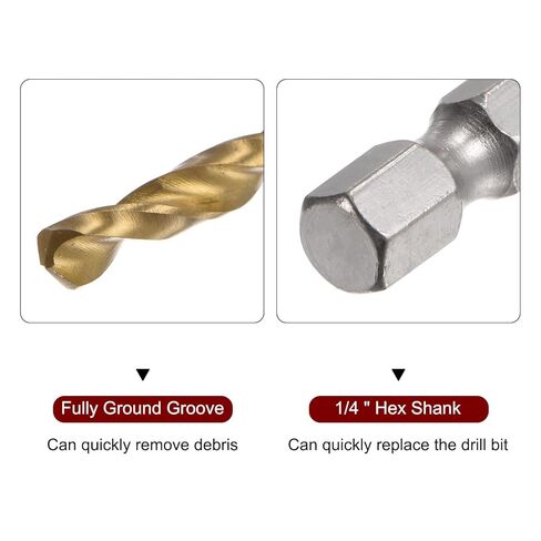 Generic 4pcs 1/4" Hex Shank Drill Bits 4mm Titanium Drill Bits Set M35 High Speed Steel Twist Drill Bit 94mm Long Fully Ground for Wood, Stainless Steel, Metal, Plastic Plastic in Saudi Arabia