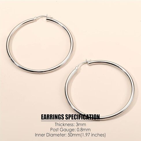 S925 Sterling Silver Hoop Earrings 14K Gold Plated Hoops 3mm Chunky Large Big Hoop Earrings Lightweight Earrings for Women 15/20/30/40/50/60/70mm in Saudi Arabia