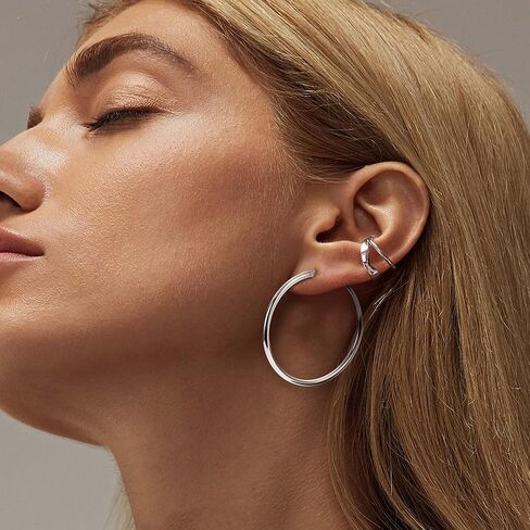 S925 Sterling Silver Hoop Earrings 14K Gold Plated Hoops 3mm Chunky Large Big Hoop Earrings Lightweight Earrings for Women 15/20/30/40/50/60/70mm in Saudi Arabia