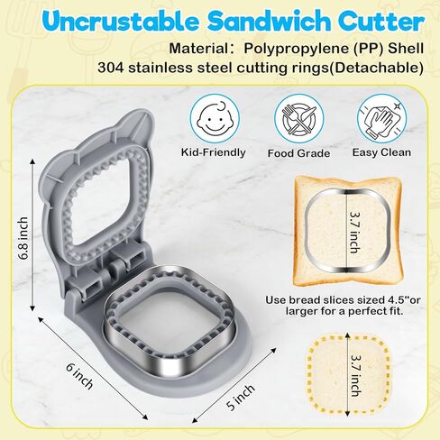 HOTEC Uncrustable Sandwich Maker, Crustless Sandwich Cutter and Sealer Food Grade Bread Cutter for Kids Lunch Box & Bento, Light Grey in Kuwait