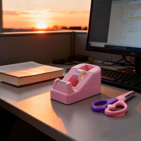XEUZK Desktop Tape Dispenser Kits with Weighted Nonskid Base Tape Dispenser- Includes 9 Rolls of Transparent Tape(0.71 Inch x 500 inches Each) & Pink Scissors, 2 Pcs Tweezers (Pink) in Saudi Arabia