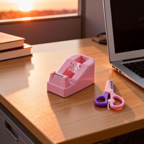 XEUZK Desktop Tape Dispenser Kits with Weighted Nonskid Base Tape Dispenser- Includes 9 Rolls of Transparent Tape(0.71 Inch x 500 inches Each) & Pink Scissors, 2 Pcs Tweezers (Pink) in Saudi Arabia