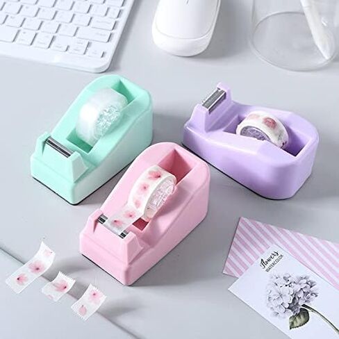 XEUZK Desktop Tape Dispenser Kits with Weighted Nonskid Base Tape Dispenser- Includes 9 Rolls of Transparent Tape(0.71 Inch x 500 inches Each) & Pink Scissors, 2 Pcs Tweezers (Pink) in Saudi Arabia
