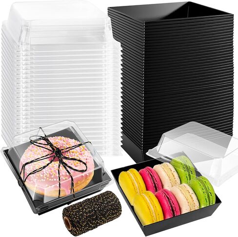 100 Pack Paper Charcuterie Boxes with Clear Lids,5 Inches Disposable Square Dessert Boxes,Kraft Paper Food Containers Bakery Boxes with Rope for Sandwich,Cake Slice,Cookies,Dessert(White) in Saudi Arabia