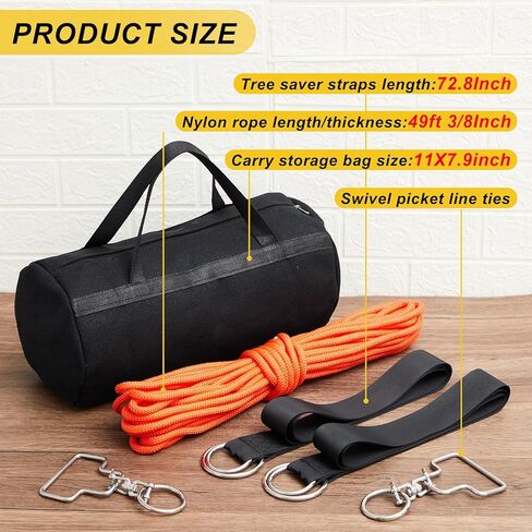 2-Horse Highline Kit Swivel Horse Camping Tie Line Kit Include 49 ft 3/8" Orange Nylon Rope, 2 Stainless Steel Swivels, 2 Tree Saver Straps and Carry Storage Bag in Saudi Arabia