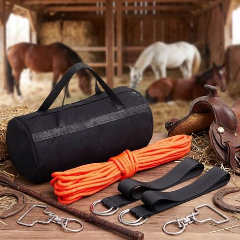 2-Horse Highline Kit Swivel Horse Camping Tie Line Kit Include 49 ft 3/8" Orange Nylon Rope, 2 Stainless Steel Swivels, 2 Tree Saver Straps and Carry Storage Bag in Saudi Arabia
